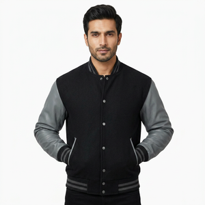 Vestes universitaires pour hommes personnalisées en gros par le fabricant, col montant, style urbain, manches en cuir, design baseball Letterman - Product Image 1