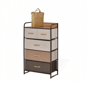 Commode de rangement Chester avec 5 tiroirs, dessus en bois, tissu non tissé, design minimaliste pour l'organisation du salon - Product Image 1