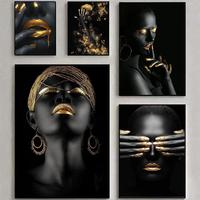 Affiche Femme Africaine Or Noir, Huile sur Toile, Imperméable, HD, PVC, Décoration Murale Moderne, Impression sur Toile, Portrait Figuratif, Peinture Abstraite