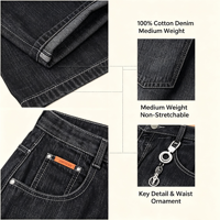Jean large noir taille basse pour femme grande taille, non extensible, poids moyen, coupe droite, en denim long