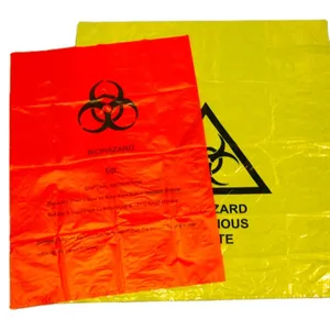 Personalized hospital medical garbage bags yellow red custom design biohazard waste bags