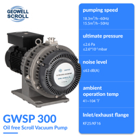 GEOWELL GWSP300 4.3L/s 2.6Pa Pompe à vide électrique à air sec avec vanne de ballast de gaz