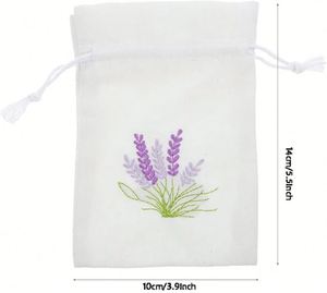 Natural Linen Drawstring <b>Bag</b> with Embroidery <b>Lavender</b> 10x14cm Reusable Pouch for Shopping Candy Storage Dust Sack - Product Image 3