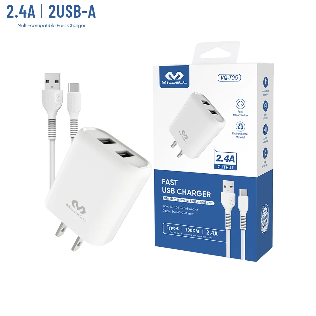 MICCELL Pengisi Daya Dinding Usb QC3.0, Adaptor Pengisi Daya Ponsel Perjalanan Cepat 5,v/ 2,4 A