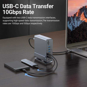 Docking Station USB-C 4K HD Verticale Hub Triplo Monitor 15 in 1 RJ45 1000M USB 3.0/2.0 PD 3.0 SD/TF Audio 3.5 per Laptop PC in Metallo - Product Image 6