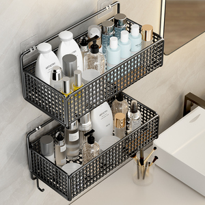 Étagère de rangement pour salle de bain, murale, 60x70cm, double couche, durable, rectangulaire, pour l'organisation de la salle de bain - Product Image 1