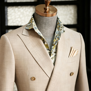 Giacca da Completo in Lana <span class=keywords><strong>Beige</strong></span> Doppiopetto per <span class=keywords><strong>Uomo</strong></span>, OEM ODM, Tessuto di Lana Premium, Vestibilità Slim, <span class=keywords><strong>Blazer</strong></span> Elegante per Matrimoni e Ufficio - Product Image 2