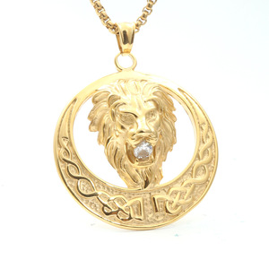 Yunnique – collier avec pendentif tête de Lion rond, en acier inoxydable doré, bijoux unisexes, cadeau à la mode - Product Image 1
