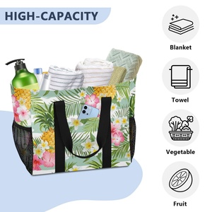 Women's Large Capacity <b>Folding</b> Tote Handbag with Hawaii Tropical Flower Custom Design Reusable Shopping Cooler <b>Bag</b> with Logo - Product Image 4