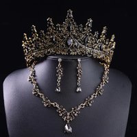 Set Perhiasan Mahkota Pengantin Mewah Kristal Rhinestone Paduan Logam Emas Perak Hitam Tiara Pengantin Hiasan Rambut Pernikahan