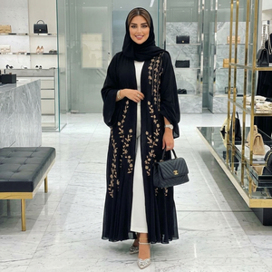 FASHIONISTA INTERNATIONAL Dubai Black Modest Abaya Embroidered Organza Eco-Friendly Anti-Wrinkle Ankle-Length Women's - Product Image 1