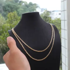 Real 14K 18K 3mm 5mm 8mm 10mm plain yellow gold filled cuban link chain for men jewelry making 18inch