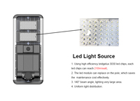 Lampe solaire de rue étanche IP66 50W avec contrôleur MPPT, angle de faisceau 140°, LED en alliage d'aluminium, télécommande, certifiée CE RoHS