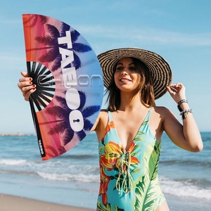 Logotipo personalizado pintado Abanico tela de bambú Clack ventilador de mano Natural hecho a mano al por mayor - Product Image 4