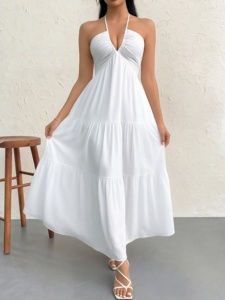 Vestido de tubo sin espalda con cordones de color liso para mujer, estilo europeo, sexy, para vacaciones, suave, ajustado, para fiestas - Product Image 2
