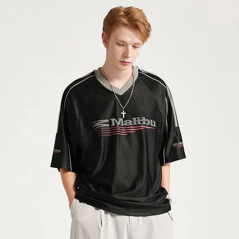 반사 원사 티셔츠 퍼프 인쇄 남성 라글란 슬리브 맞춤형 남성 T 셔츠 컷 및 바느질 티셔츠