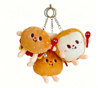 Porte-clés en peluche Kawaii Fast Food : Hamburger, Frites, Poulet, Toast, Hot-dog – Mini breloque de sac, accessoire cadeau, vente en gros