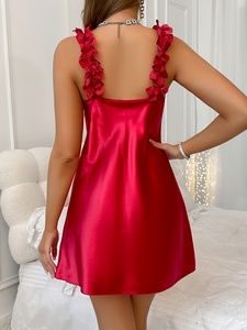 Camicia da Notte Corta con Scollo a V in <span class=keywords><strong>Pizzo</strong></span>, Comoda e alla Moda, 100% Poliestere, <span class=keywords><strong>Pigiama</strong></span> da Donna - Product Image 2