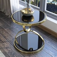 Table basse ronde à double niveau mobile, petite et moderne, en métal doré, avec plateau en verre trempé et en marbre, pour salon, meubles de luxe