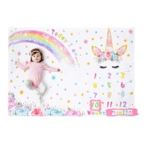 Suave cálido acogedor lindo personalizado Floral calendario Arco Iris años accesorios unicornio Minky bebé mensual hito Manta - Product Image 1