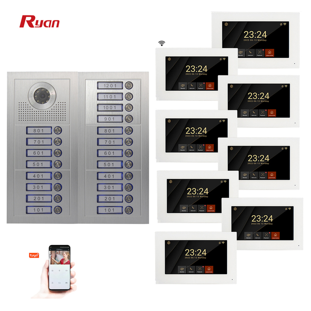 8 Apartment/Family Video Door Phone Intercom System 1080P Doorbell Camera with 12 Button 8 Monitor