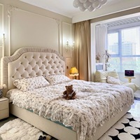Lit double moderne de luxe léger en bois massif avec trois tiroirs, lit de mariage princesse en velours à boutons