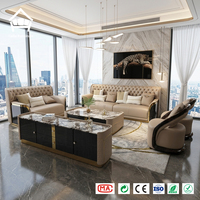 Canapé sectionnel Chesterfield en cuir capitonné de luxe 1+2+3 places, ensemble de meubles laqués brillants pour salon de villa