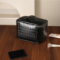 Sac à cosmétiques en PU alligator, logo personnalisé, grande capacité, pochette à fermeture éclair, logo brodé, trousse de maquillage pour femmes
