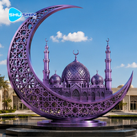 Grande statue de mosquée en acier inoxydable en forme de croissant islamique, sculpture de lune musulmane, décoration extérieure pour mosquée et hôtel