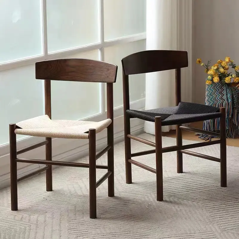 Chaise de salle à manger en bois massif pur, corde tissée, petit meuble de salle à manger de créateur domestique, chaise japonaise contractée