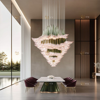 Lustre en verre soufflé à la main en forme de fleurs superposées, grand luminaire suspendu personnalisé pour hôtel, salle à manger, hall, villa