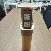 Prise intelligente universelle double face escamotable dorée de 100 mm pour comptoir de cuisine avec 2 ports USB et 2 chargeurs USB-C sans fil