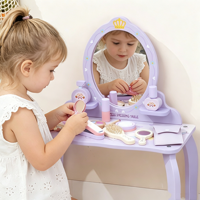 Table de maquillage en bois grande taille pour filles, directement de l'usine, ensemble de jouets éducatifs de jeu de rôle princesse, accessoires violets
