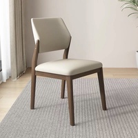 Chaise de salle à manger mobile en bois massif de style nordique avec revêtement en cuir, dossier simple et minimaliste, style silencieux pour la maison, le restaurant et l'hôtel