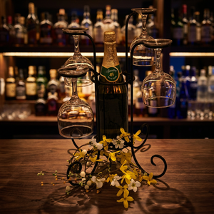Iron Wine Bottle Holder With 4 Glass Stands Antique Style <b>Metal</b> Display <b>Rack</b> For Home Furniture - Product Image 5