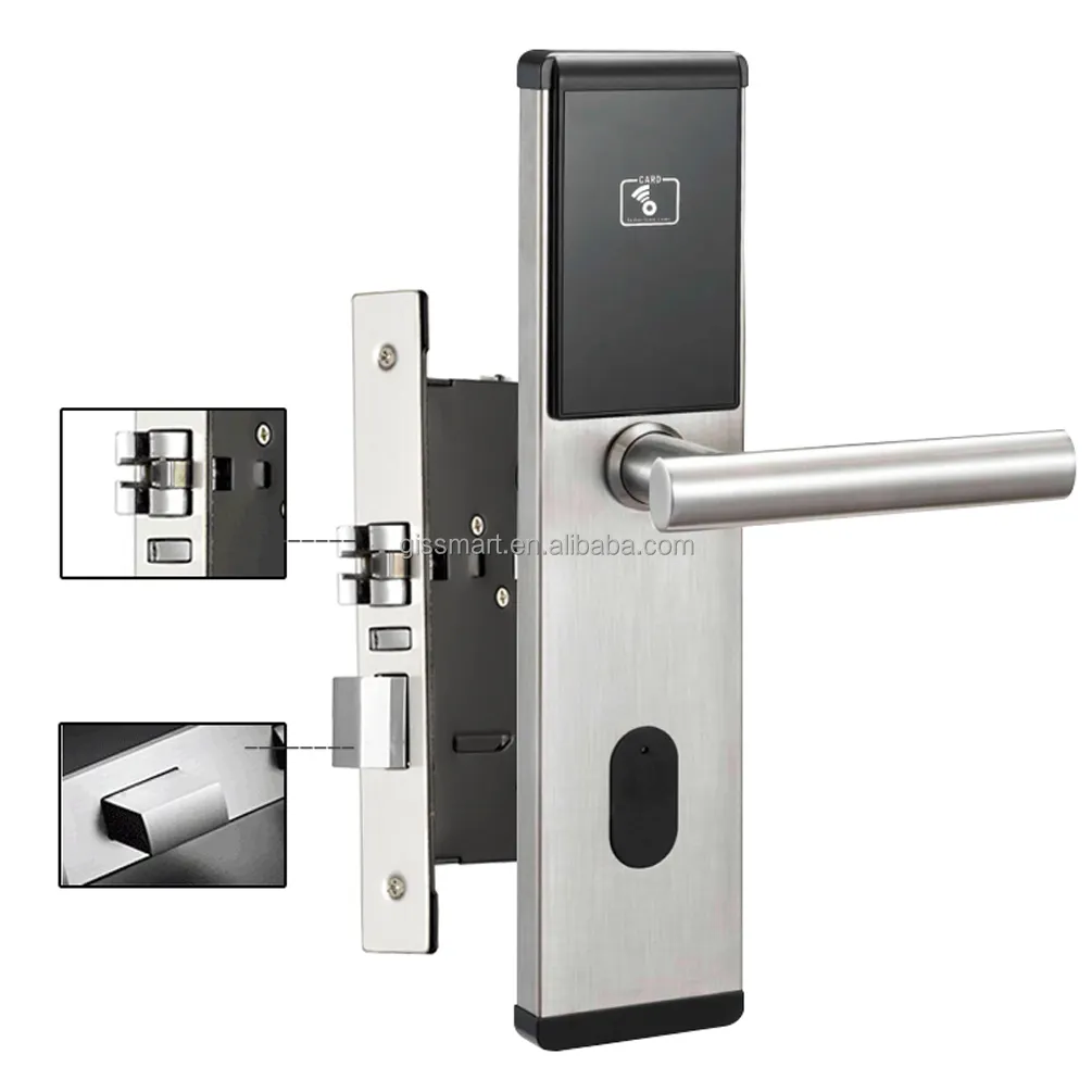 GIS Hot Sale Smart Handle Locking System with Rf Id Swipe Card and High Quality Smart Hotel Electronic Door Locks