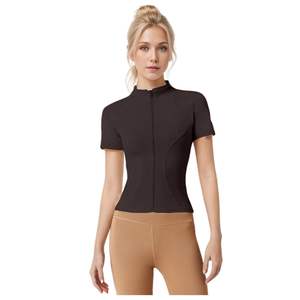 Nuovo Arrivo Grande Successo Maglietta Sexy a Maniche Corte con Cerniera ad Asciugatura Rapida Abbigliamento Sportivo da <span class=keywords><strong>Donna</strong></span> per <span class=keywords><strong>Fitness</strong></span> e Yoga Top da Yoga - Product Image 6