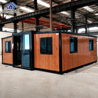 Casa Contenedor Expandible de Lujo de 20 y 40 pies, Moderna y Texturizada, Villa Modular Prefabricada de 2 Dormitorios con Sala de Estar y Almacén Transpirable