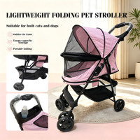 Poussette pour animaux de compagnie JXB à quatre roues, pliable, pour l'intérieur et l'extérieur, avec suspension et grand panier