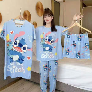 Set di abbigliamento estivo in quattro pezzi da donna nuovo Design a cartoni animati con elastico in vita <span class=keywords><strong>pigiama</strong></span> <span class=keywords><strong>pantaloni</strong></span> <span class=keywords><strong>lunghi</strong></span> XS sottile manica corta camicia da notte anteriore - Product Image 2