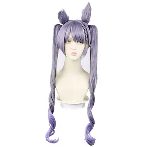 Keqing-Peluca de cabello sintético con extensión de pelo largo púrpura, Cosplay para Halloween, evento de Navidad, fiesta de disfraces, gran oferta