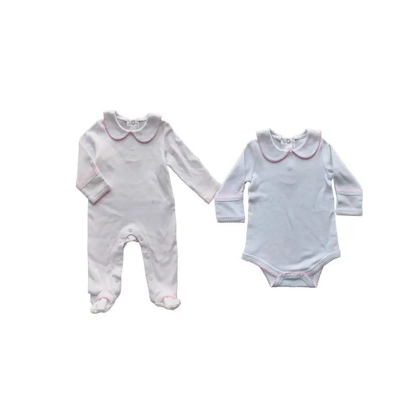 Individueller Peter Pan Kragen Baby Jumpsuits Pyjamas 0-24 m lange Ärmel Körperanzug mit Peter Pan Kragen Baby wächst