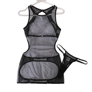 Sexy <span class=keywords><strong>chicas</strong></span> caliente seductor <span class=keywords><strong>Mini</strong></span> vestido hueco Tanga 2 piezas conjunto círculos malla Culotte Lencería - Product Image 5