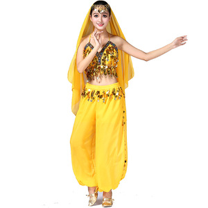 Belly <b>Dance</b> Costume Chiffon Sequined Tassel Wide Leg <b>Pants</b> Set Female Performance Wear - Product Image 4