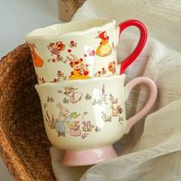 Mug en céramique mignon à motif de dessin animé avec cuillère, poignée haute, coffret cadeau pour enfants et filles, cadeau d'anniversaire, tasse à motif de dessin animé