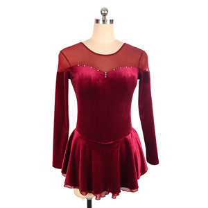 FN636 <span class=keywords><strong>vino</strong></span> <span class=keywords><strong>rosso</strong></span> tessuto coreano tessuto da donna pattinaggio artistico Costume manica lunga abito da pattinaggio per le prestazioni di ginnastica - Product Image 6
