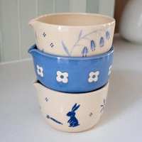Bol en céramique Chawan blanc et bleu à motif personnalisé, accessoire de thé, cadeau de fête, avec bec verseur et logo personnalisé