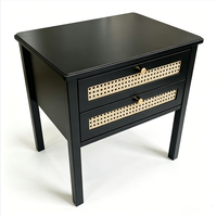 Table de chevet noire en rotin à 2 tiroirs, meuble de rangement pour chambre à coucher, mobilier de maison