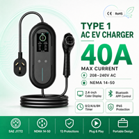 Chargeur EV portable 40A Type 1 J1772 9,6 kW 220 V Niveau 2 NEMA 6-50 avec application intelligente, courant réglable, écran tactile LCD pour Ford Kia