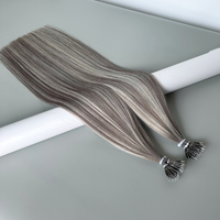 Venta al por mayor Raw Virgin sin procesar Nano Tip Extensiones de cabello humano Super Double Drawn Smoky Ash Balayage Blonde 22 pulgadas